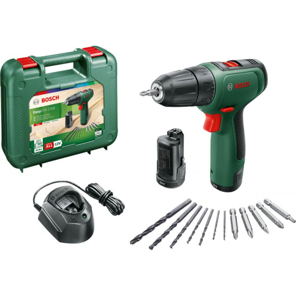 Акумуляторний шуруповерт Bosch EasyDrill 1200, 2x1.5 Ah, GAL 1210 CV, набір біт і свердел, кейс