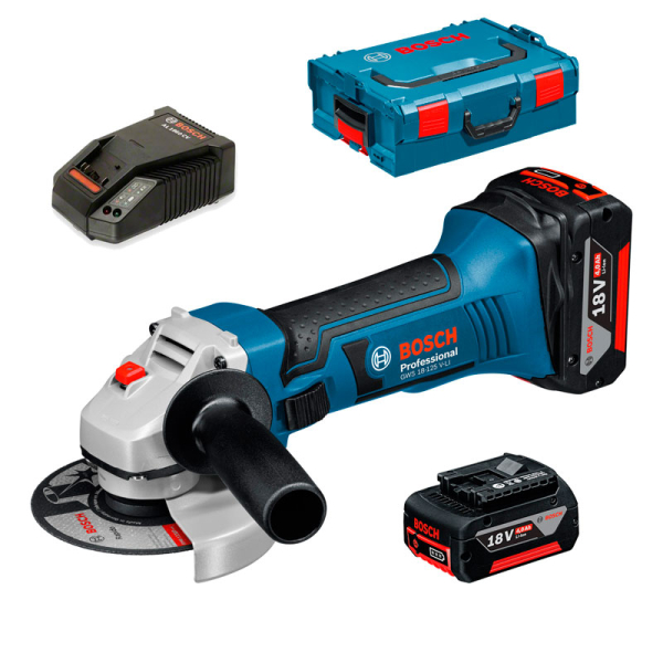Аккумуляторная угловая шлифмашина Bosch GWS 18-125 LI, 2x4.0 Ah, з/у, в L-Boxx 136