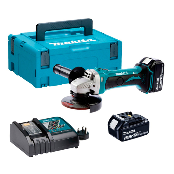 Аккумуляторная угловая шлифмашина Makita DGA 452 RMJ, 2x4.0Ah, з/у, в кейсе Makpac