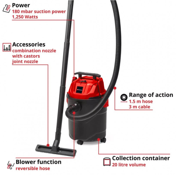 Пилосос будівельний Einhell TC-VC 1820