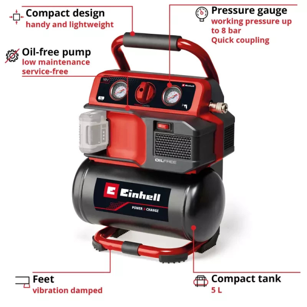 Акумуляторний компресор Einhell TE-AC 18/75 Li OF, каркас