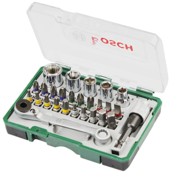 Набор бит Bosch, 27 шт + ключ-трещотка