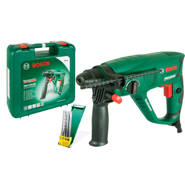 Перфоратор Bosch PBH 2100 RE, кейс, 2 свердла, 2 зубила