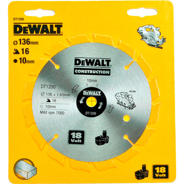 Пильный диск HM DeWALT DT1200, 136х10 мм