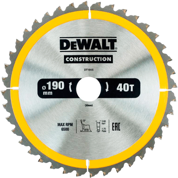 Пильный диск DeWALT DT1945, 190х30 мм