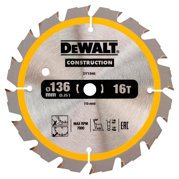 Пильный диск DeWALT DT1946, 136х10 мм