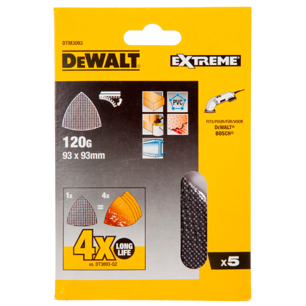 Шліфувальний папір DeWALT EXTREME DTM3093 K120, 5 шт
