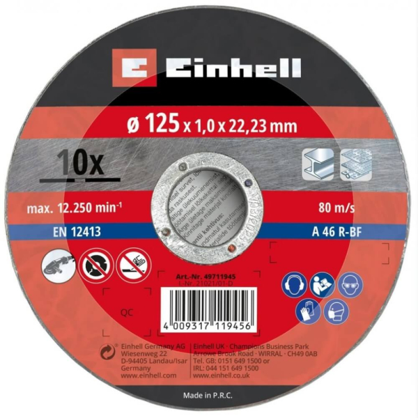 Диск відрізний по металу Einhell, 125х1,0х22,23 мм, 10 шт