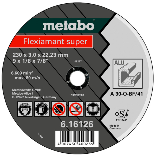Відрізний круг Metabo Flexiamant Super TF 41, алюміній, 180x3x22,23 мм, прямий