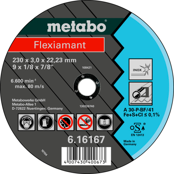 Відрізний круг Metabo Flexiamant Inox TF 41, 230x3x22,23 мм, прямий