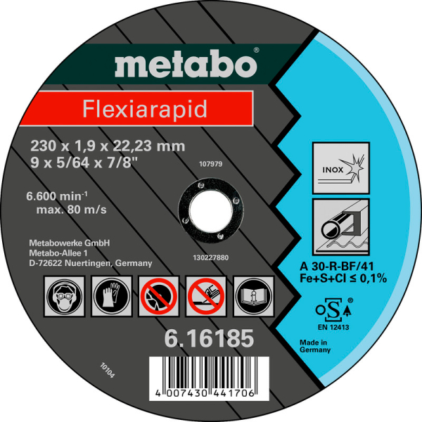 Відрізний круг Metabo Flexiarapid Inox TF 41, 230x1,9x22,23 мм, прямий