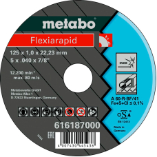 Отрезной круг Metabo Flexiarapid Inox TF 41, 125x1x22,23 мм, прямой