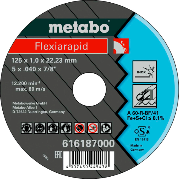 Відрізний круг Metabo Flexiarapid Inox TF 41, 125x1x22,23 мм, прямий
