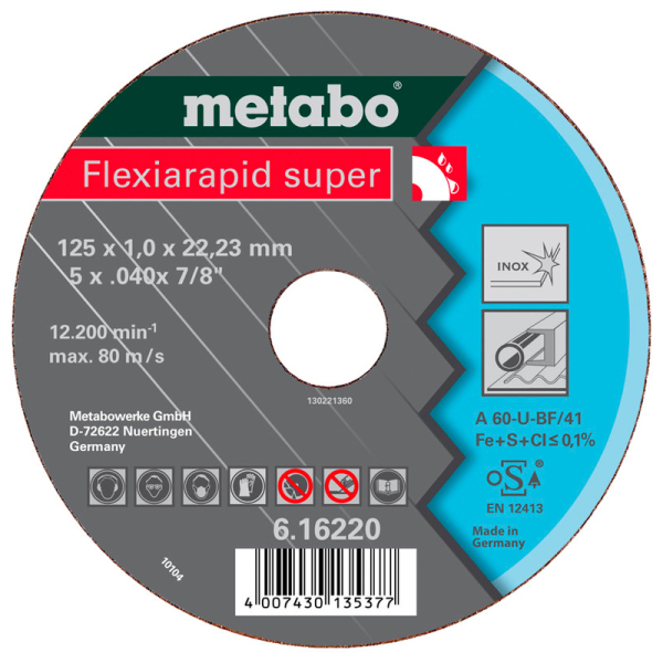 Отрезной круг Metabo Flexiarapid Super Inox TF 41, 125x1x22,23 мм, прямой