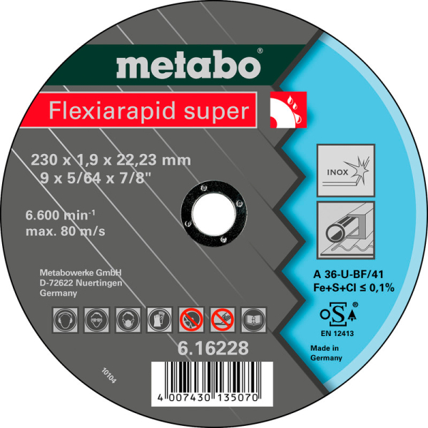 Відрізний круг Metabo Flexiarapid Super Inox TF 41, 230x1,9x22,23 мм, прямий
