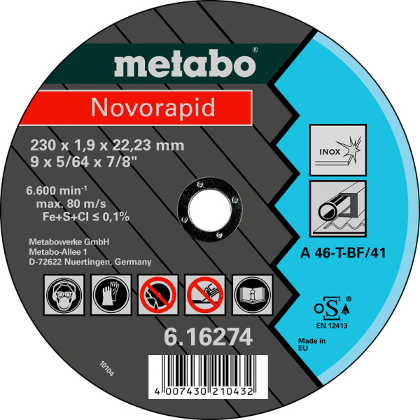 Відрізний круг Metabo Novorapid Inox TF 41, 230x1,9x22,23 мм, прямий