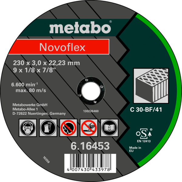 Відрізний круг Metabo Novoflex TF 41, камень, 150x3x22,23 мм, прямий