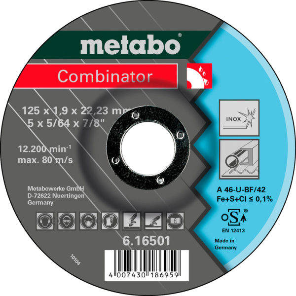Відрізний круг Metabo Combinator Inox A 46-U, 125x1,9x22,23 мм