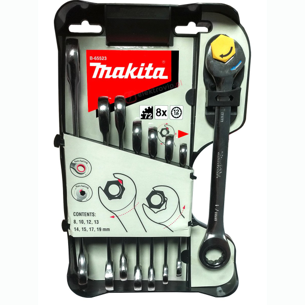 Набор ключей комбинированных с трещоткой Makita 8-19 мм на держателе, 8 шт