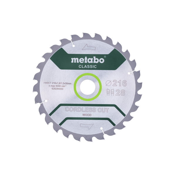 Пильный диск Metabo Cordless cut Classic HW/CT 216х1.8/1.2x30 Z28 WZ 5°