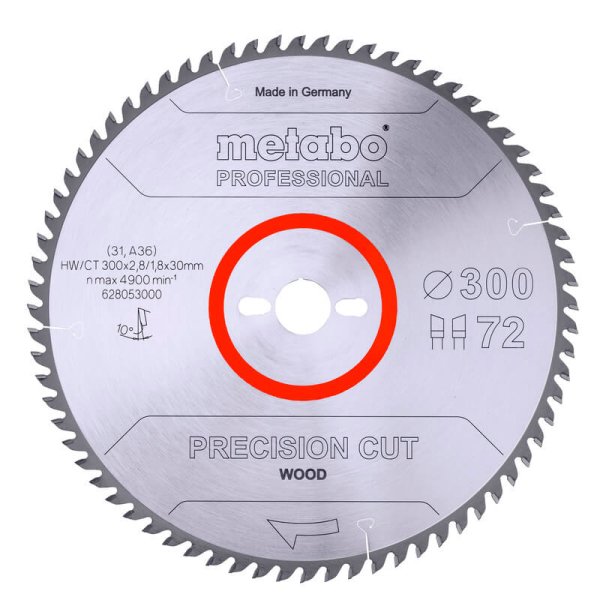Пильный диск Metabo Precision cut wood - professional, 300x30, Z72 WZ 10°