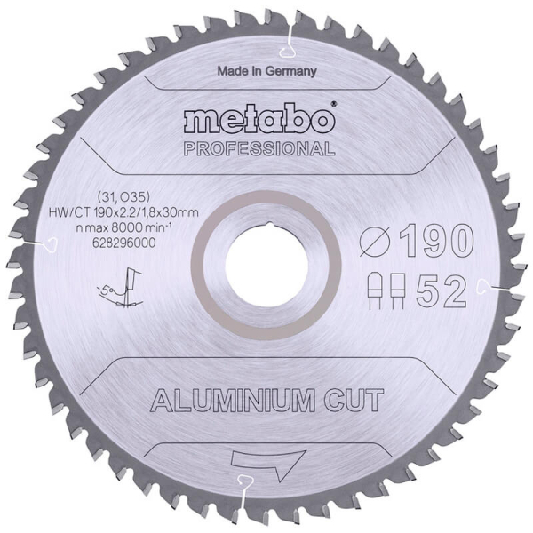 Пильный диск Metabo Aluminium cut - professional, 190x30 Z52 FZ/TZ 5°neg