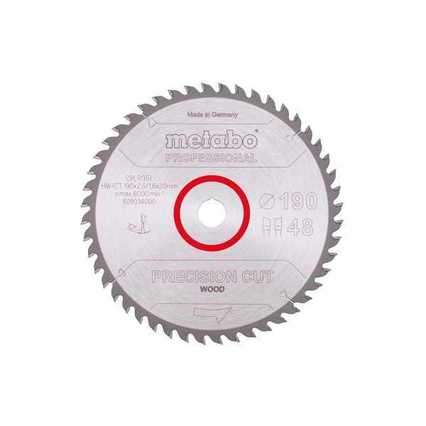 Пильный диск Metabo Precision Cut Wood Professional 190х20, Z48 WZ 10°