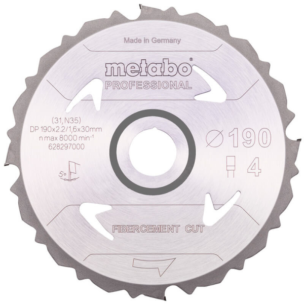 Пильный диск Metabo Fibercement cut — professional, 190x30 Z4 PCD FZ 5°