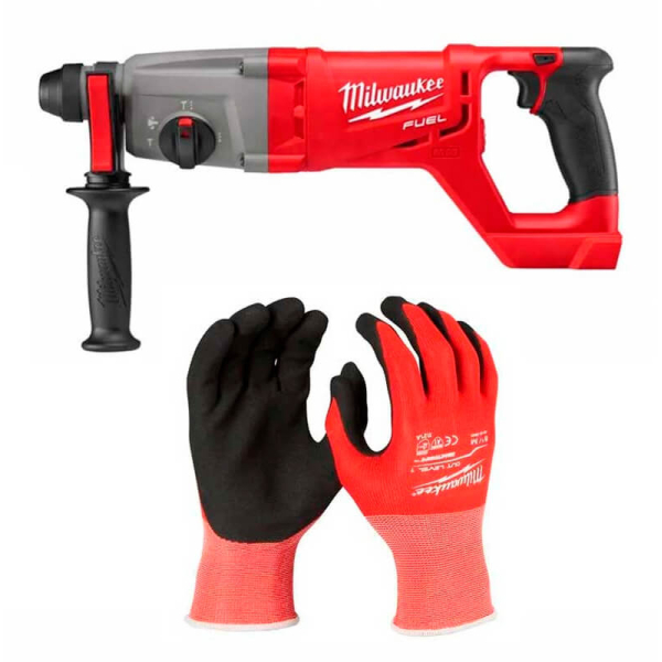 Акумуляторний перфоратор Milwaukee SDS-Plus M18 CHD-0, каркас, рукавички стійкі до порізів 1 класу