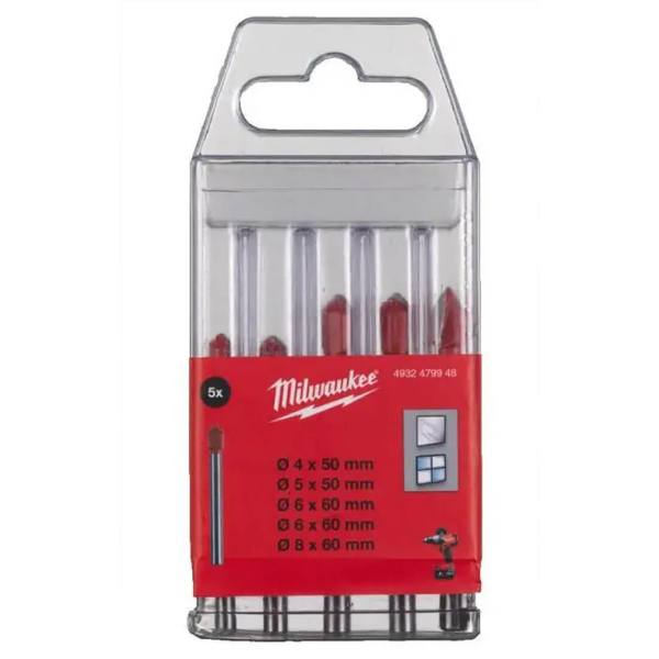 Набор сверл по стеклу и плитке Milwaukee 4-8 мм, 5 шт