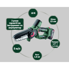 Аккумуляторная цепная пила Metabo MS 18 LTX 15, каркас