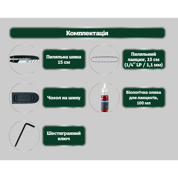 Акумуляторна ланцюгова пила Metabo MS 18 LTX 15, каркас