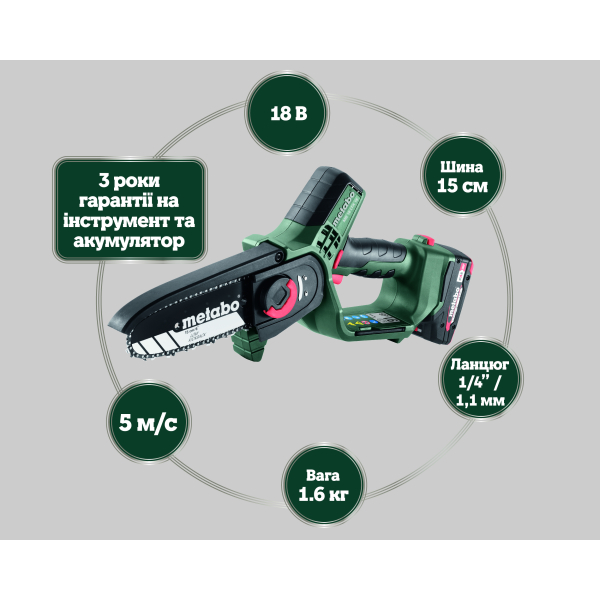 Акумуляторна пила Metabo MS 18 LTX 15, каркас, в metaBOX 145 L