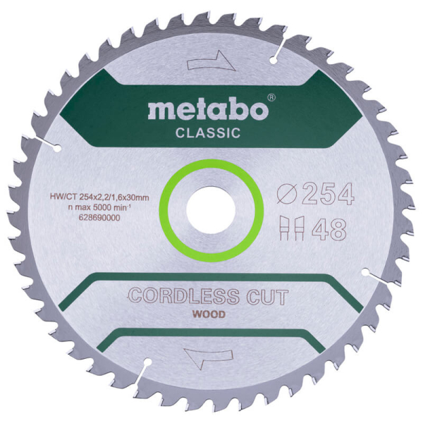 Пильный диск Metabo Cordless cut wood - classic, 254x30 Z48 WZ 5°/B