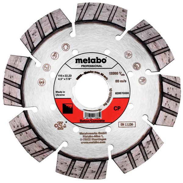 Алмазный отрезной круг по бетону Metabo Professional CP, 115x22,23мм