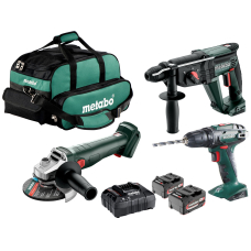 Набір акумуляторних інструментів Metabo: болгарка W 18 7-125, шуруповерт BS 18, перфоратор KH 18 LTX 24, 2x18V 4.0 Ah, з/п ASC 55 в сумці
