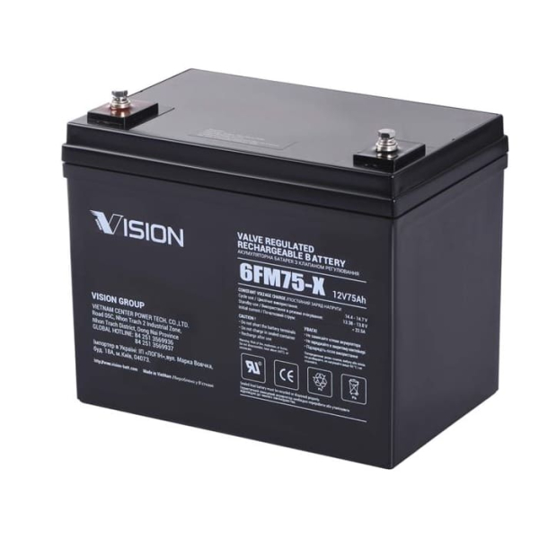 Акумуляторна батарея Vision FM, 12 V, 75 Ah, AGM