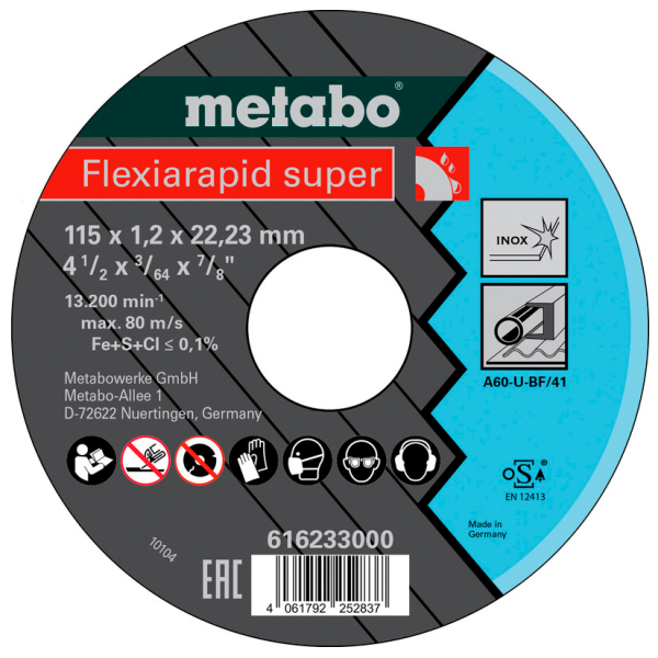 Отрезной круг по нержавейке Metabo Flexiarapid super 115x1,2x22,23 мм Inox, TF 41