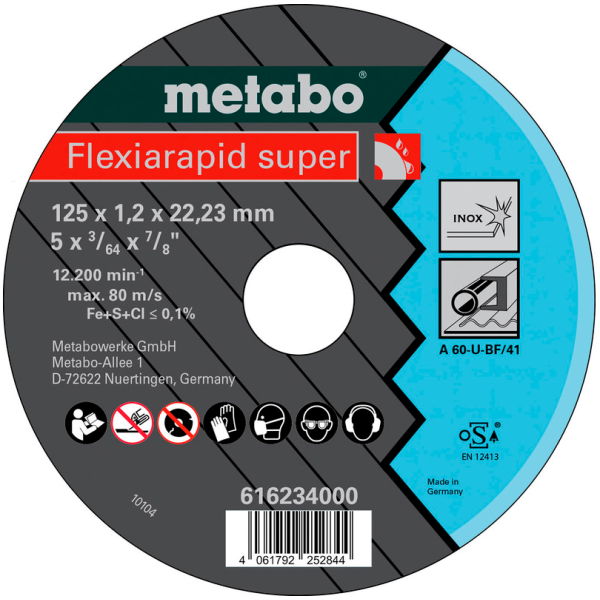 Отрезной круг по нержавейке Metabo Flexiarapid super 125x1,2x22,23 мм Inox, TF 41