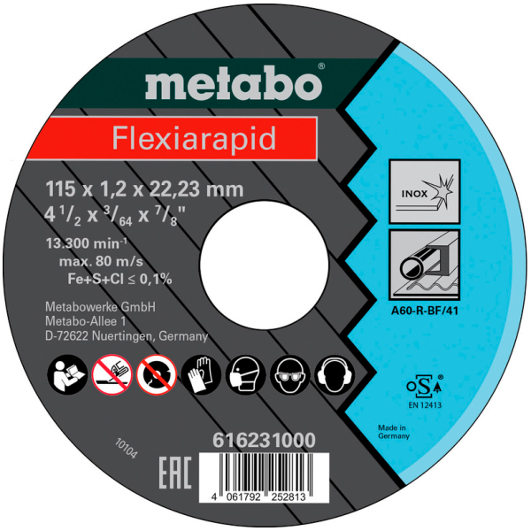 Отрезной круг по нержавейке Metabo Flexiarapid 115x1,2x22,23 мм Inox, TF 41