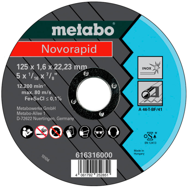Відрізний круг Metabo Novorapid 125x1,6x22,23 Inox, TF 41