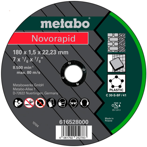 Отрезной круг универсальный Metabo Novorapid 180x1,5x22,2 мм, TF41