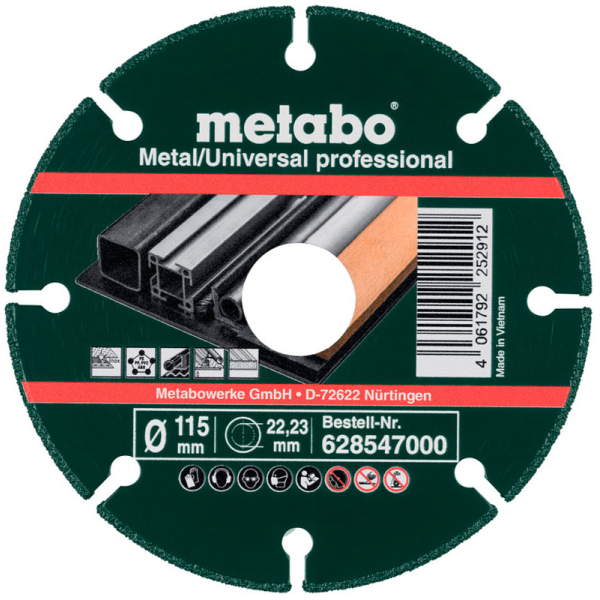 Алмазный отрезной диск для металла Metabo 115x1.3x22.23 мм, Universal professional