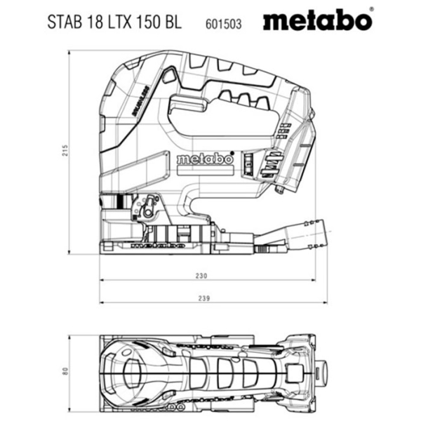 Акумуляторний лобзик Metabo STAB 18 LTX 150 BL, каркас, 3 пиляльних полотна