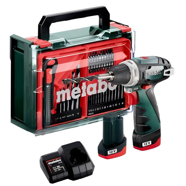 Аккумуляторный шуруповерт Metabo PowerMaxx BS Basic SET, 12V 2x2.0 Аh, LC 24, Mobile Workshop