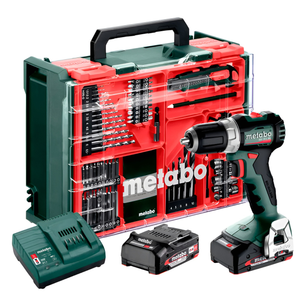Аккумуляторный шуруповерт Metabo BS 18 L BL, 2x2.0 Ah, з/у SC 30, комплект 74 шт