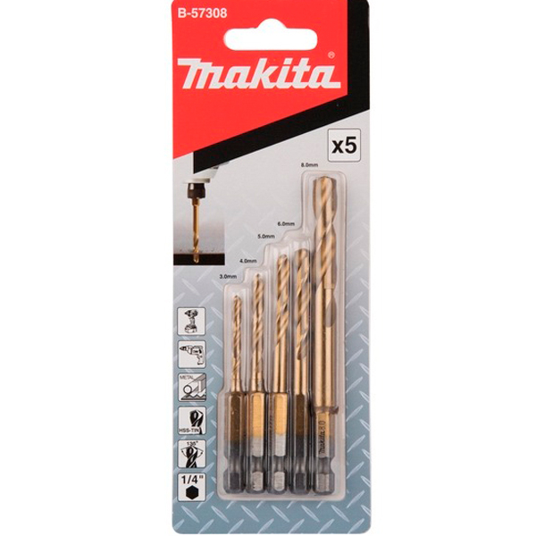 Набор сверл по металлу HSS-TiN Makita, 5 шт