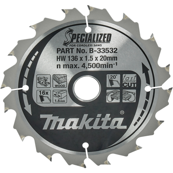 Диск Makita SPECIALIZED по дереву 136x20 мм, 16T