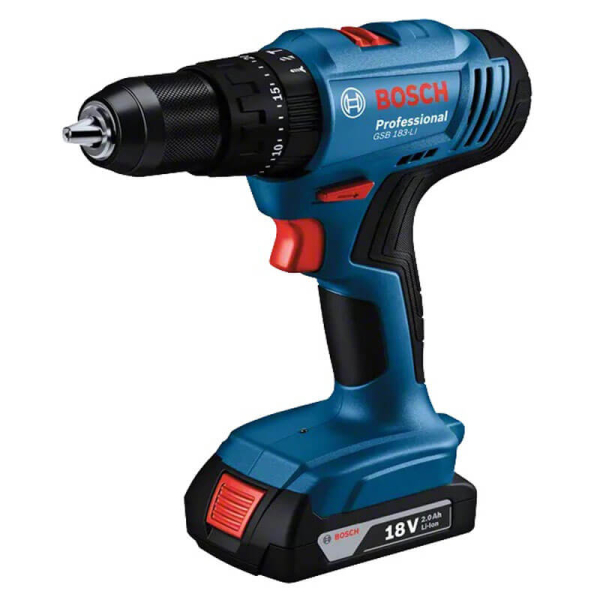 Акумуляторний ударний шуруповерт Bosch GSB 183-LI Professional, 2x2.0Ah, з/п GAL 18V-20, в кейсі