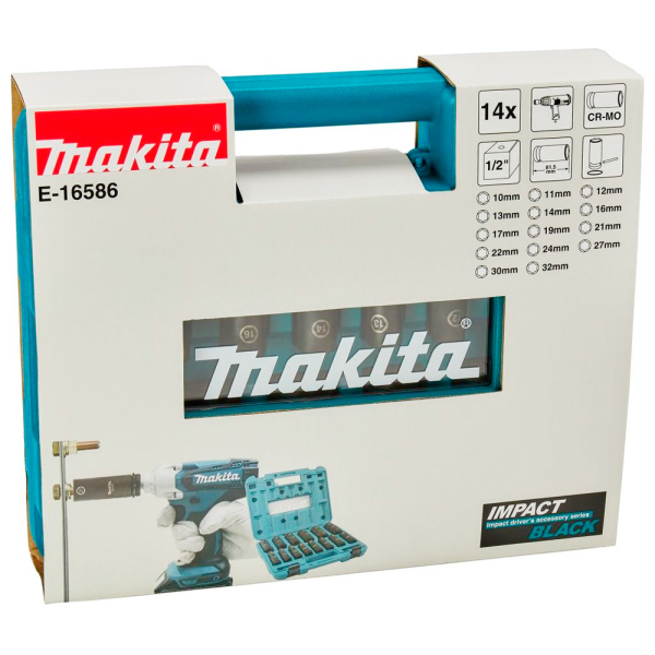Набір ударних головок подовжених 1/2'' Impact Black Makita E-16586